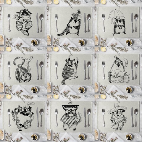 Mantel con patrón de gato de dibujos animados, accesorios decorativos para comedor o cocina ► Foto 1/6