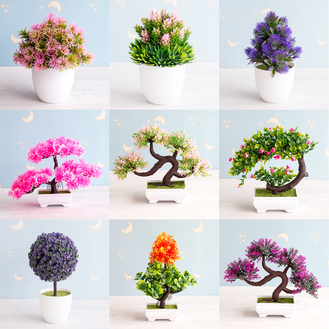 NUEVAS Plantas Artificiales Bonsai Plantas de Maceta de Árbol Pequeño Flores Falsas Adornos en Macetas para la Decoración del Hogar Decoración Jardín Hotel ► Foto 1/6