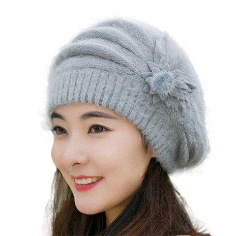 Gorro de boina elegante para mujer, boina de estilo clásico con flor de fieltro Lana, gorro para mantenerse caliente en invierno, boina de Color sólido suave ► Foto 1/6