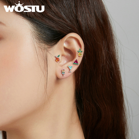 WOSTU-pendientes Plata de Ley 925 auténtica plata de primera ley con forma de helado para mujer, aretes pequeños, plata esterlina, sandía, verano, 1 Uds. ► Foto 1/6