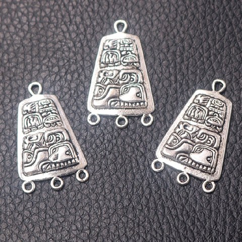 Colgante de plata Chapado en plata con imagen Maya misteriosa, collar Retro, artesanía de la joyería, conectores de Metal, accesorios de 31x19mm, 10 Uds. ► Foto 1/4