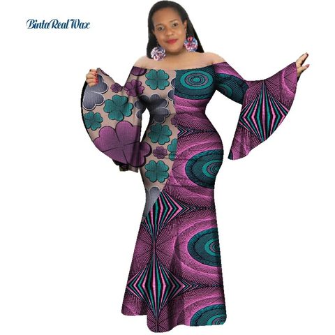 Nuevo africanos vestidos para las mujeres remache Patchwork de manga larga sirena Vestido de fiesta Vestido Bazin ropa Africana WY3339 ► Foto 1/6