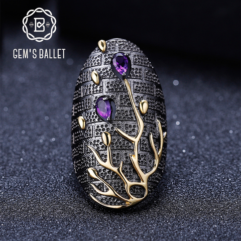 GEM'S BALLET-Anillo de Plata de Ley 925 con gemas amatista Natural, joyería hecha a mano, para mujeres ► Foto 1/6