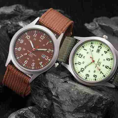Correa de lona para hombre, reloj de pulsera deportivo de cuarzo luminoso analógico con fecha militar, gran oferta ► Foto 1/6