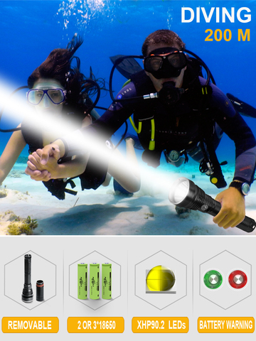 IP8 linterna de buceo de gran alcance XHP90.2 más impermeable de buceo profesional luz XHP90 subacuática LED lámpara de antorcha de lanterna ► Foto 1/6