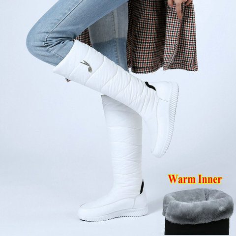 Botas de nieve impermeables de felpa para mujer, zapatos informales a la moda hasta la rodilla de talla grande ► Foto 1/6