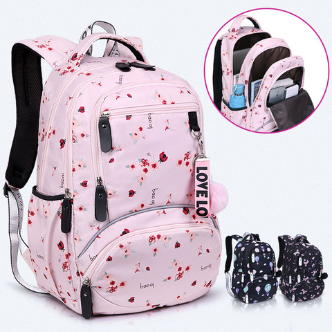 Mochila escolar grande para niñas y adolescentes, morral escolar con estampado a prueba de agua, para libros de escuela primaria ► Foto 1/6