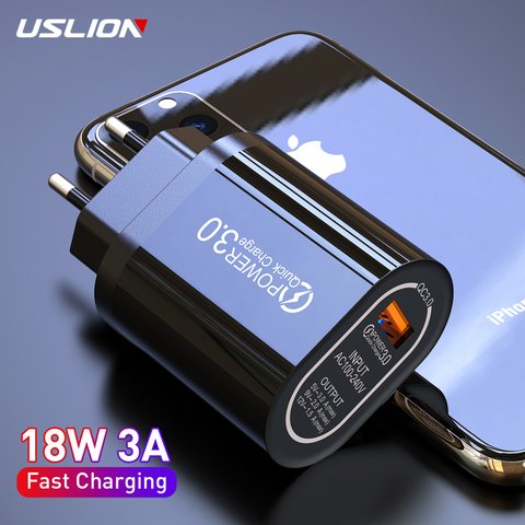 Cargador USB USLION 5V 3A de carga rápida 3,0 para iPhone X MAX QC3.0 cargador de pared de la UE adaptador de carga rápida para Samsung Xiaomi ► Foto 1/6