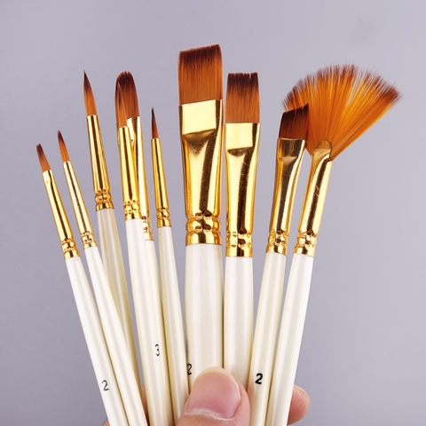 10 Uds el pelo de Nylon mango de madera de pintura acuarela cepillo pluma pincel de bricolaje pintura al óleo acrílica pinceles pintura arte Dropship ► Foto 1/6