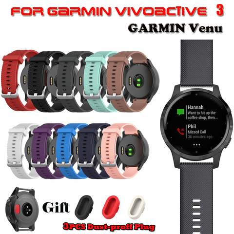 Correa de silicona para reloj Garmin Venu/Vivoactive 3, repuesto de correa para reloj Garmin Vivoactive 3 con enchufe a prueba de polvo ► Foto 1/6