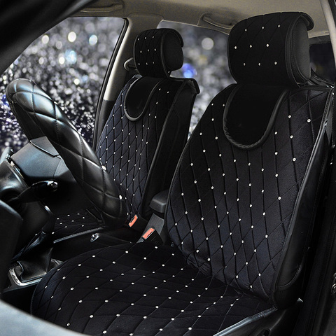 Fundas universales de piel de felpa para asiento de coche, accesorios de Interior, fundas de asientos delanteros, corona de diamantes de imitación, para invierno ► Foto 1/5