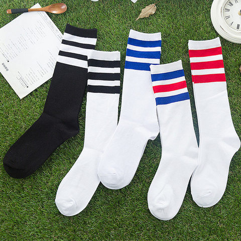 Calcetines de algodón largos para hombre y mujer, calcetín con 3 rayas, retro, hip hop, Harajuku, blancos y negros, para invierno ► Foto 1/6