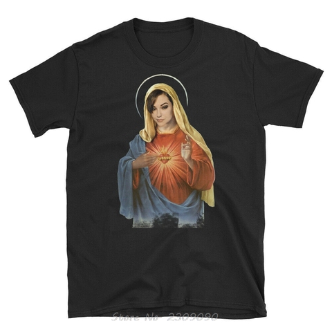 Camiseta de algodón de manga corta para hombres y mujeres, camisa divertida de moda, Harajuku, con diseño de la Santa Madre María, de color gris ► Foto 1/2