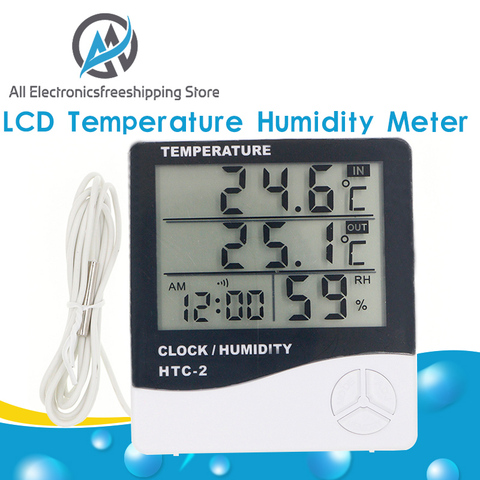 Medidor de temperatura y humedad Digital LCD, HTC-1, higrómetro de exterior, termómetro, estación meteorológica con reloj, HTC-2, para interior y casa ► Foto 1/6