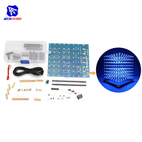 Diymore-cubo de luz LED 3D de 8x8x8, Kit de bricolaje, cuadriculado, para juguete electrónico, traje de aprendizaje, LED rojo, azul, verde, amarillo, 4 colores disponibles ► Foto 1/6