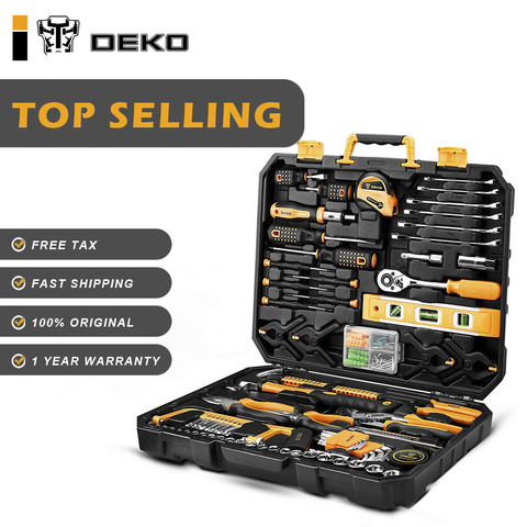DEKO-Kit de herramientas de mano para el hogar, juego de herramientas de reparación en casa, con caja de plástico para almacenamiento, con llave inglesa, destornillador, cuchillo ► Foto 1/6