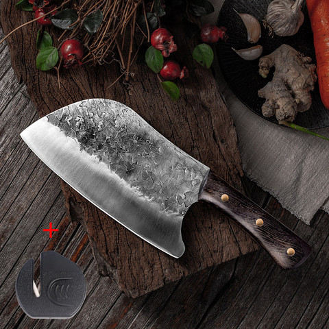 Cuchillo de cocina de acero inoxidable forjado a mano, cuchillo chino, cuchillo de carnicero, cortador de verduras, herramienta de corte de cocina ► Foto 1/6