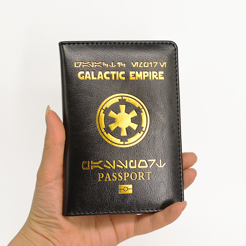 Funda de cuero Pu para pasaporte, cubierta negra para pasaporte, organizador de documentos, billetera de viaje, con logotipo del imperio galactico, nuevo ► Foto 1/6