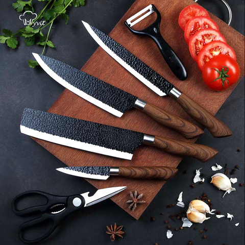 Juego de cuchillos de cocina de acero inoxidable, tijeras Nakiri forjadas, pelador de cerámica, cuchillo de pelar con funda de regalo ► Foto 1/6