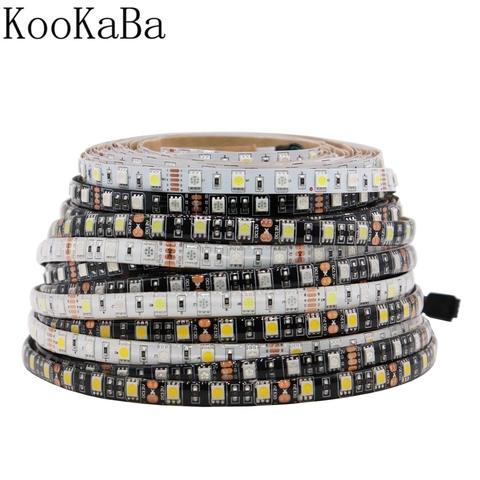 Tira de luces LED Flexible, 5050 DC12V, 60LEDs/m, Blanco/Negro PCB RGB RGBW 5050, cinta LED 300, 5 m/lote ► Foto 1/6