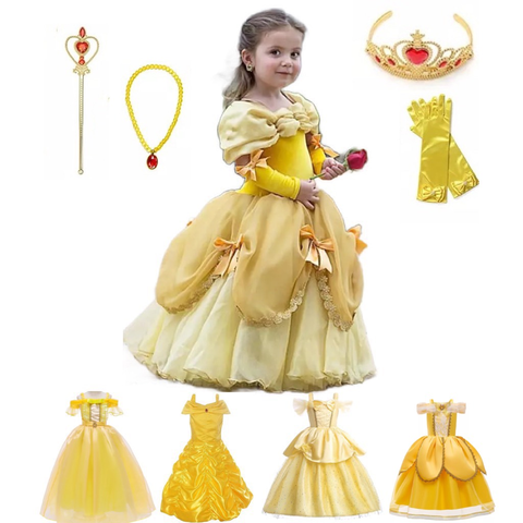 Vestido de princesa Bella para niña y niño, vestido de baile Floral, Cosplay para niño, disfraz de Bella La Bella y la bestia, fiesta de fantasía ► Foto 1/6