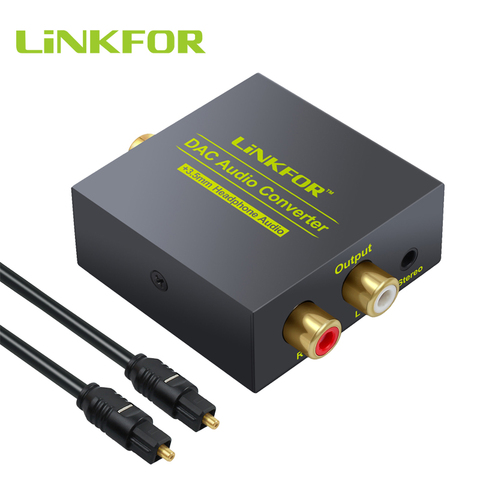 LiNKFOR DAC-Convertidor de Audio Coaxial óptico a RCA analógico, Adaptador convertidor analógico de Jack de 3,5 MM con Cable óptico para amplificador ► Foto 1/6