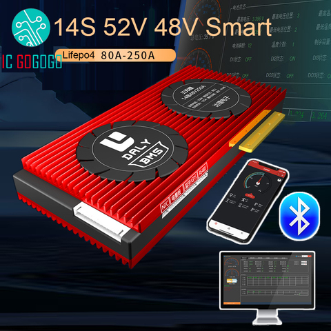 DALY inteligente 14S 52V 48V 48V Li-Ion 80A 100A 150A 200A 250A Placa de protección de batería de litio Lipo 18650 BMS Bluetooth APP puede RS485 PC ► Foto 1/4