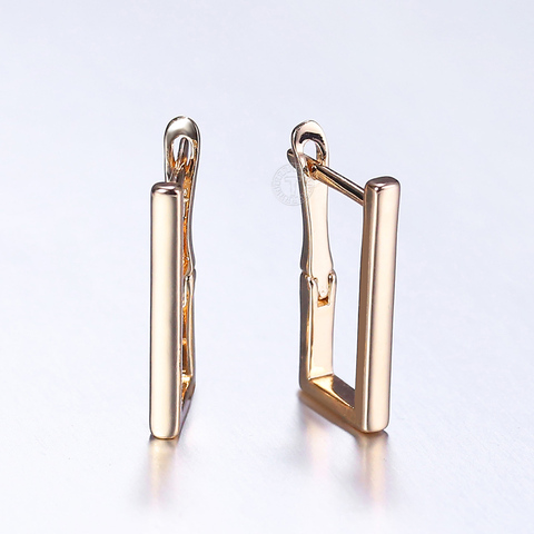 Pendientes colgantes rectangulares inteligentes para mujer y niña, de 2mm de oro rosa, joyería Simple, regalo, novedad, 585, GE332 ► Foto 1/6