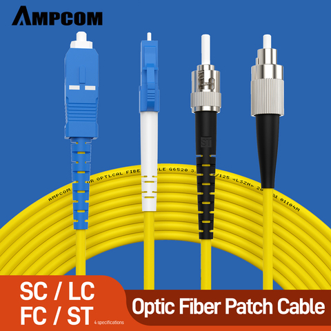 AMPCOM-Cable de parche de fibra óptica SC LC FC ST, simple, 9/125upm, UPC a UPC, puente de modo único, Cable de parche SMF OS2 ► Foto 1/6