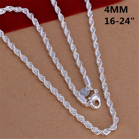 Colgante de cadena de cuerda de 4MM para hombre y mujer, colgante de Plata de Ley 925 de 16 a 24 pulgadas, joyería de calidad ► Foto 1/3