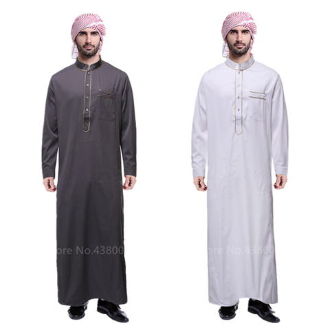 Abaya musulmana para los hombres de Jubba Thobe Oriente Medio túnicas largas vestido árabe Dubai adulto manga larga ropa islámica de la bufanda ► Foto 1/6