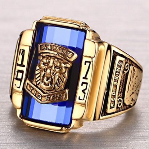 Walton-anillos de banda de clase alta para hombre, sortija de acero de titanio, azul y negro, 316L, cabeza de Tigre, azul marino, aniversario, clásico, 1973 ► Foto 1/6