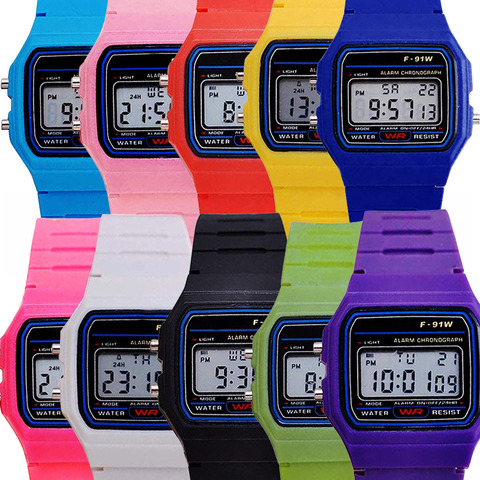 Relojes multifunción ultra finos luminosos LED para niños F91, reloj electrónico deportivo, reloj cuadrado para niños, niñas y estudiantes ► Foto 1/6