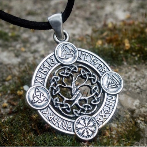 Collar con colgante redondo de árbol de la vida celta para hombre, de acero inoxidable, amuleto de runas vikingas, 316L ► Foto 1/6