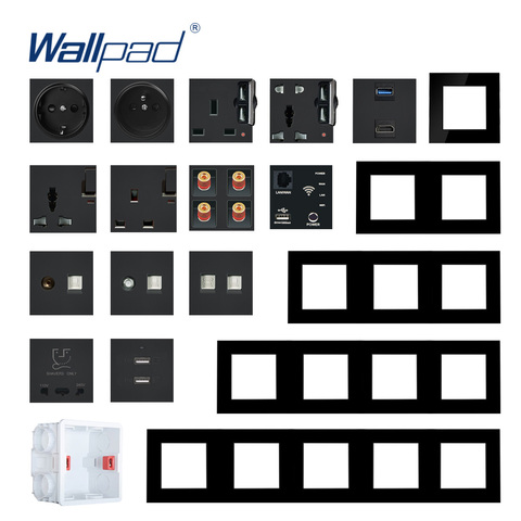 Wallpad-toma de corriente de pared para Panel eléctrico S6, módulo de bricolaje, toma de corriente de vidrio negro, llave de función, Combinación libre ► Foto 1/6