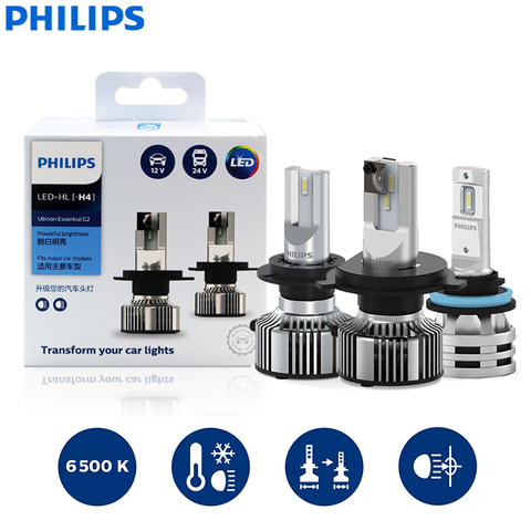 Philips Ultinon esencial G2 LED H1 H4 H7 H8 H11 H16 HB3 HB4 H1R2 9003, 9005, 9006, 9012, 6500K coche faro antiniebla (paquete de 2) ► Foto 1/6