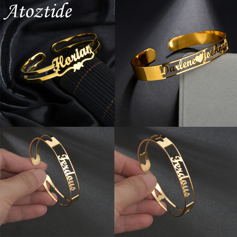 Atoztide-pulsera personalizada con nombre y letras para hombre y mujer, brazalete personalizado, oro rosa, acero inoxidable, regalo de joyería de Navidad ► Foto 1/6