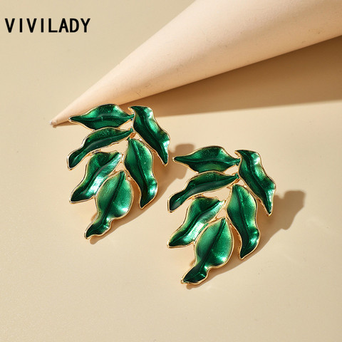 VIVILADY-pendientes de aleación con forma de gota para mujer, aretes, hoja de Monstera, Color verde, estilo bohemio, elegante, para playa ► Foto 1/6