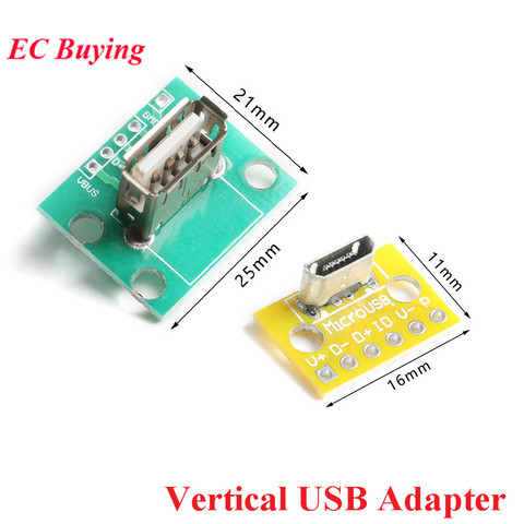 MiCroUSB Vertical USB 2,0, conector hembra de cabeza A de 2,54mm, Adaptador convertidor PCB, placa de prueba de ruptura, 180 grados Vertical ► Foto 1/5