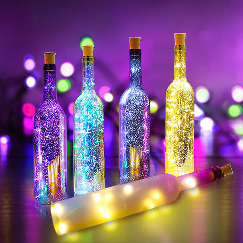 Guirnalda de luces LED para botellas de vino, 1M, 2M, corcho, alambre de cobre ligero, Decoración Para Boda o fiesta navideña ► Foto 1/6