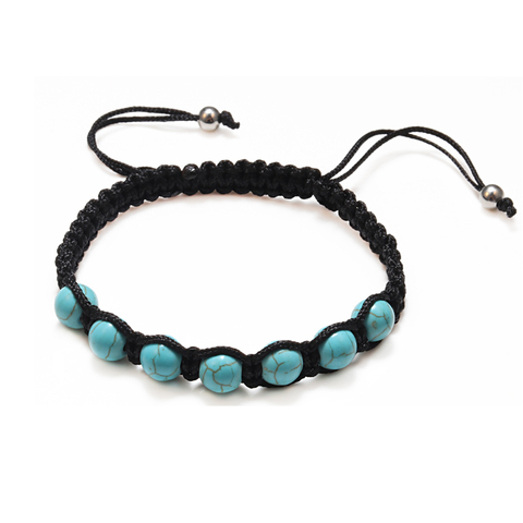 Pulsera de cuerda trenzada de turquesas azules y piedra Natural para hombre y mujer, pulseras de cuentas hechas a mano, regalo de joyería de la amistad ► Foto 1/6