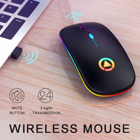 Ratón silencioso inalámbrico de 2,4 GHz, Mouse optoelectrónico recargable por USB, RGB, 1600DPI, 4 teclas, para PC, portátil y ordenador ► Foto 1/6