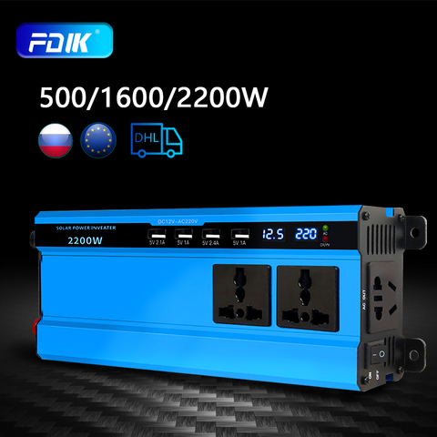 FDIK-inversor de corriente de 500w, 1600W, 2200W, CC de 12V a ca de 220V, para coche, camión, autocaravana, barco, Camping, con protección contra sobrevoltaje, convertidor de coche ► Foto 1/6