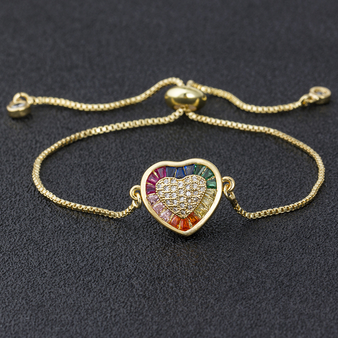 Pulsera ajustable de circonia cúbica con forma de corazón y arcoíris para mujer, brazalete de cadena, joyería para regalo de cumpleaños, gran oferta ► Foto 1/6