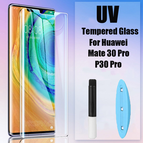 9D curvado UV líquido funda de pegamento completo vidrio templado para Huawei Mate 20 30 Pro P30 Pro P30pro 30pro película protectora de pantalla ► Foto 1/6