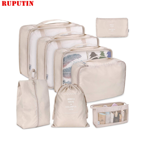 Set de 8 unidades de clasificación de ropa de viaje, bolsa de almacenaje para guardar el cubo de ropa interior, bolsa organizadora de artículos de aseo, accesorios de viaje ► Foto 1/6