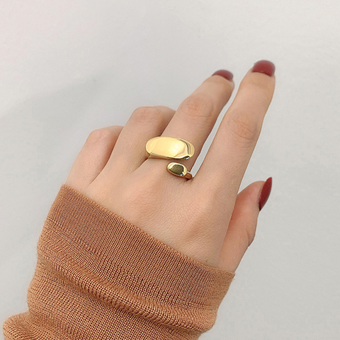 Peri'sBox-Anillo de Latón dorado de círculo Irregular para mujer, Anillos geométricos liso brillante, minimalista, francés, ajustable ► Foto 1/6