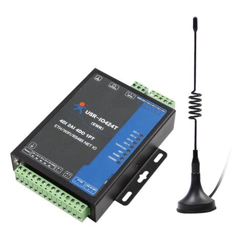 Controlador USR-IO424T-EWR de red de 4 canales con WiFi y Ethernet, compatible con servidor Serial WAN/LAN RS485 de 4DI/4DO/2AI/1PT ► Foto 1/4