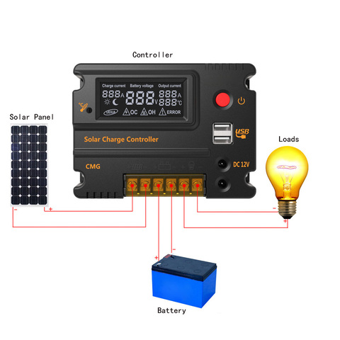Controlador Solar MPPT/ PWM 20A 10A 12Vdc 24Vdc, regulador de batería, controlador de carga USB 5V, compensación de temperatura ► Foto 1/6