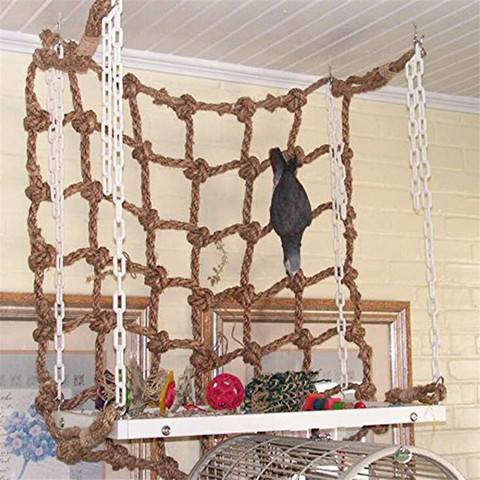 Red de escalada de loros de 40x40cm, cuerda para columpio, soporte para pájaros, hamaca de red con gancho para pájaro colgante, juguetes para morder ► Foto 1/6